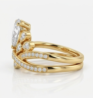 Cincin Tiara Berlian Buatan Laboratorium Potongan Pir 1,5 karat, Lapisan Emas Padat 18K, Bersertifikat IGI, Set Perhiasan Pengantin, Cincin Tunangan dengan Aksen Band