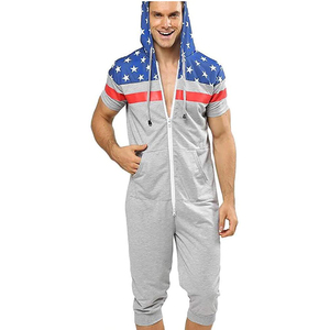Men's Autumn Windproof Streetwear Solid Printed Hooded Zipper Full Sleeve Rompers One Piece <b>Jumpsuit</b> <b>Comfy</b> Lightweight 100% - Product Image 1