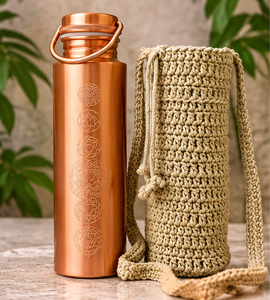 Botella de Agua de Cobre Ecológica Premium con Grabado de Chakra, Tapa de Rosca, Correa Larga para Llevar, Funda Tejida, 900-1000ml, Personalizada para el Hogar - Product Image 6