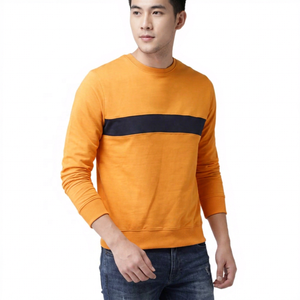 Men's <b>Orange</b> Crew Neck Sweatshirt Color Blocking Regular Fit Casual Pullover Knitted Cotton Autumn Wear - Product Image 6