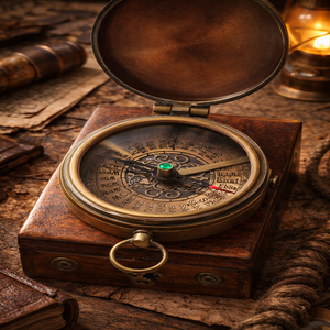 กล่องไม้เก็บเข็มทิศทะเลแบบโบราณ ลายโลหะขัดเงา ทรงกลม ลายนูน |   ของตกแต่งโต๊ะทำงาน Explorer Gift Calvin Handicraft - Product Image 1