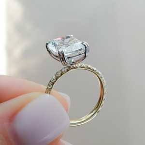 Cushion Cut Lab Grown Diamond Engagement Ring 14K 18K <b>Solid</b> Gold Custom 5 Carat Double Prong Solitaire Factory Price Wholesale - Product Image 4