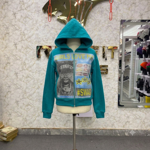 Sweat-shirt à capuche zippé Rexfit Made Teal, imprimé graphique, unisexe, coupe ample, en polaire, style hip-hop, hiver, couleur acidulée - Product Image 1
