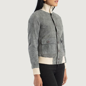 Chaqueta de Cuero de Gamuza para Mujer, Cuello Alto, Transpirable y Ligera, para Uso Diario y Casual - Product Image 3