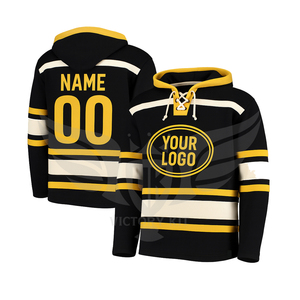 Sudadera con Capucha Personalizada de Hockey sobre Hielo, Diseño Sublimado a Rayas Negras y Amarillas, Manga Larga, Unisex para Adultos, Transpirable para Todas las Estaciones - Product Image 1