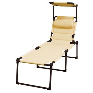 "<b>Zero</b> <b>Gravity</b> Folding Chaise Lounge <b>Chair</b> with Sun Roof & Head Pillow for Pool & Swimming Pool Cream Iron" - Product Image 1