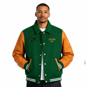 Chaqueta Universitaria Famo para Hombre, Chaqueta Letterman de Mezcla de Lana con Mangas de Cuero PU, Diseño de Serpiente en la Espalda, Estilo Deportivo Universitario - Product Image 2