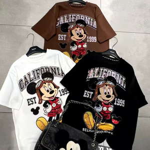 Cute <strong>Mickey</strong> Cartoon Printed <strong>T</strong>-<strong>Shirt</strong> for Women 100% Cotton Soft Breathable Knitted for Summer Casual Jeans Skirts Shorts ODM - Product Image 1