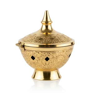 Hinged Brass <b>Incense</b> <b>Burner</b> Carved Metal Pedestal Bowl Charcoal Bakhoor Censer Vintage Frankincense Dhoop Mabkhara <b>Holder</b> - Product Image 1