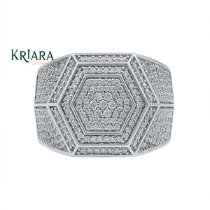 Bague Cocktail Hexagonale en Moissanite pour Homme, Argent 925, Sertissage Pavé Or, Bijoux de Luxe Unisexe - Product Image 3