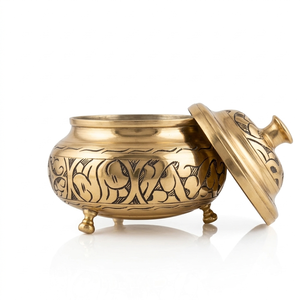 Hand Engraved Brass Creamer Pots with Ornate Floral Pattern Dome Lid <b>for</b> Traditional Dining Hotel Decor and Wholesale Gifts - Product Image 1