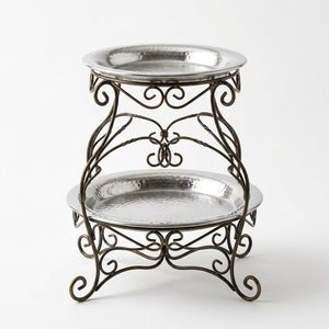Handmade SS304 Buffet <b>Riser</b> 28 cm Antique Brass Frame Food Safe Plates Jaal Wire Scroll Display <b>Riser</b> for Home Decor Hotels - Product Image 1