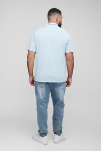 Polo en coton bleu clair pour homme, manches courtes, coupe classique, bordure contrastée, couleur unie, tricot piqué - Product Image 4