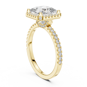 Anillo de Compromiso de Lujo con Halo de Moissanita Corte Princesa en Aleación de Oro Amarillo de 18K y Banda Pavé |   Anillo de Boda para Mujer - Product Image 5
