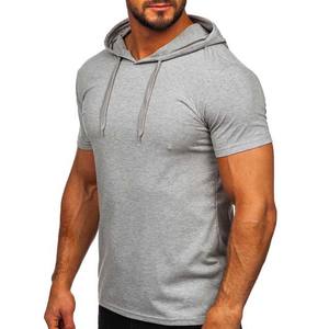 Camiseta con Capucha de Manga Corta para Hombre, 100% Algodón, de Alto Rendimiento, con Logotipo Personalizado, Transpirable, Diseño Sólido con Cordón Ajustable, para Verano - Product Image 4