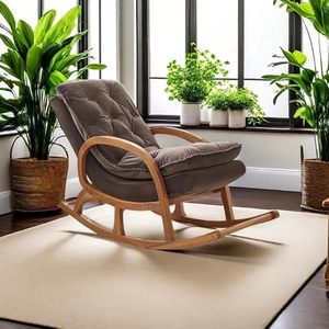 Fauteuil à bascule en bois de Sheesham – Style Chesterfield artisanal, fauteuil à bascule rembourré en velours avec boutons capitonnés et siège confortable - Product Image 3