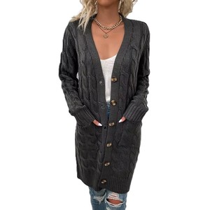 Suéter de Invierno para Mujer, Cálido, Cómodo, Oversize, Amarillo, de Punto Liso, con Botones Frontales, Estilo Vintage, OEM ODM - Product Image 4