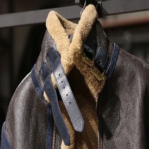 Manteau d'hiver à la mode à la mode-fourrure de mouton-vol en peau de mouton-hommes revers cuir de cheval vintage-streetwear veste chauffée thermique - Product Image 4