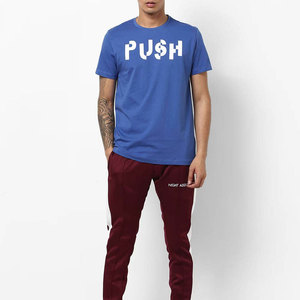 T-shirt décontracté pour homme à manches courtes, col rond, imprimé numérique bleu, motif rayé avec lettres sur le devant, coupe régulière, respirant, en jersey pour l'extérieur - Product Image 4