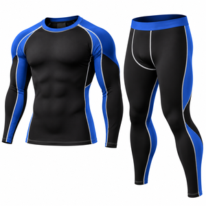 Ensemble de vêtements de sport pour homme, comprenant un t-shirt de compression à manches longues et un legging long, avec blocs de couleur, séchage rapide, couche de base athlétique - Product Image 4