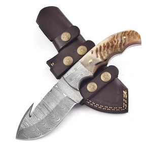 มีดล่าสัตว์/มีดปอกหนัง/มีดตั้งแคมป์  ใบมีดเหล็กดามัสกัสเกรดอุตสาหกรรม  ด้ามเขาแกะ  แบบฟูลแทง  ยี่ห้อ Nordic Forge - Product Image 1