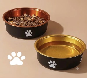 Bol pour animaux de compagnie en métal avec un design arrondi en relief pour les petits animaux, les chats et les chiens, bol à nourriture - Product Image 1
