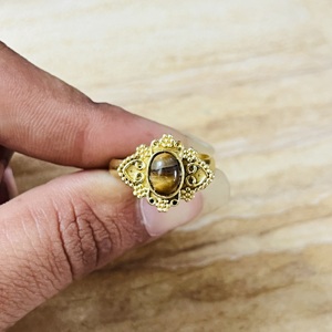High Demand Tiger Eye Brass <b>Ring</b> Vintage Style Tribal Filigree <b>Statement</b> <b>Ring</b> Handmade Ornate Beaded Jewelry Wholesale <b>Ring</b> - Product Image 2