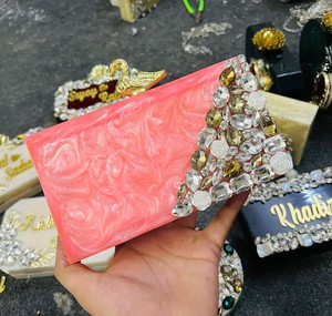 Customized Handmade <b>Ivory</b> Marble Resin Storage <b>Clutch</b> <b>Bag</b> Embellished Rhinestones Evening Handbag Bridal <b>Wedding</b> Party Purse - Product Image 3