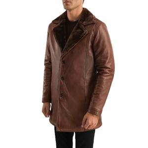 Chaqueta Larga de Invierno para Hombre en Cuero Marrón con Forro de Piel, Cuello de Piel, Forro Cálido y Diseño Clásico con Botones Personalizados - Product Image 3