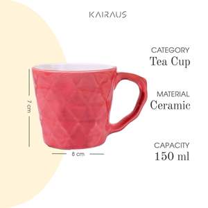 Juego de 2 Tazas de Cerámica con Textura de Diamante Rojo y Blanco, Aptas para Microondas, con Acabado Glaseado, Diseño Rústico Informal, Patrón Floral, Tazas Personalizadas - Product Image 1