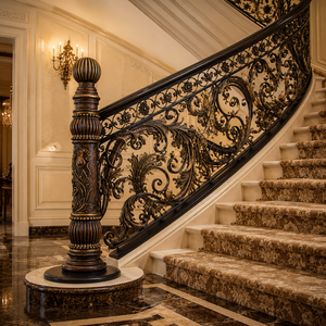 Antique Bronze Wrought Iron Stair <b>Railing</b> Ornate Scroll Balustrade Luxury Villa Hotel Marble Stair Handrail Supplier - Product Image 1