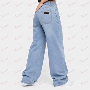 Jeans pour femmes en gros, pantalons en denim personnalisés, taille mi-haute, coupe droite, jambe large, style Hip Hop, vintage, écologiques, en coton premium extensible - Product Image 3