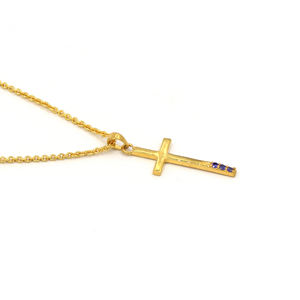 Collar con Cruz de Amatista Personalizado, Chapado en Oro de 18K, con Cadena de Cuerda |   Collar Cristiano de Latón Hipoalergénico Hecho a Mano para Regalo de Mujer |   OEM - Product Image 4