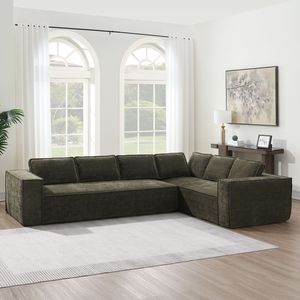 Divano Sezionale Modulare Minimalista da 328 cm con Video-Enhancement, 6 Posti, in Ciniglia Antipiega, Set 2 Pezzi per Soggiorno - Product Image 1