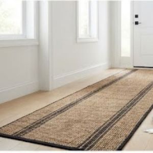 Tapis rectangulaire moderne à rayures, très vendu, 100% jute biologique, tissage plat, antidérapant, pour couloir, tons beige et marron - Product Image 3