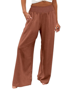 Pantalones Palazzo de Lino y Algodón de Cintura Alta para Mujer, Pantalones Largos de Pierna Ancha con Bolsillos, 100% Lino, Verano 2026 - Product Image 1