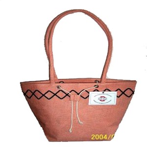 Grand sac de plage Lowellcraft en jute à motif losanges avec fermeture éclair et poignée en corde pour usage quotidien - Product Image 2