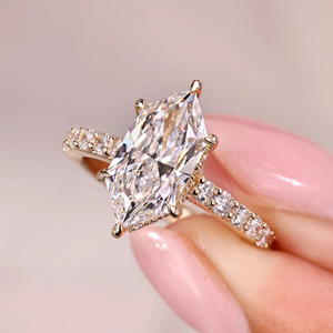 แหวนเพชรที่ปลูกในห้องปฏิบัติการ แหวนชุบทอง 14k แหวนทรงมาร์คีส์ แหวนวงแหวนซ่อนรูปทรงฮาโล แหวนสำหรับงานแต่งงานของผู้หญิง - Product Image 1