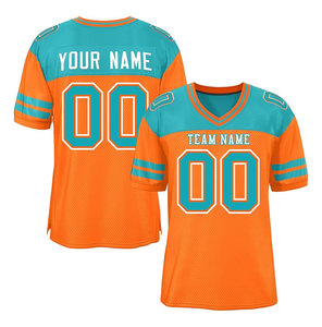 Camiseta de Fútbol Americano Personalizada para Hombre, Color Naranja Turquesa, Cuello en V, Malla Transpirable, Nombre y Número Personalizados, Impresión Sublimada, Ropa de Equipo - Product Image 1