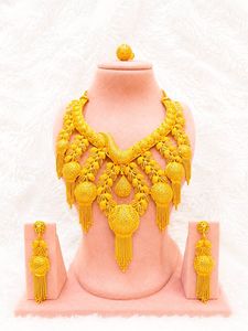 Ensemble collier et boucles d'oreilles en plaqué or 24 carats pour femmes, bijoux de mariage classiques, alliage A-63381 - Product Image 5