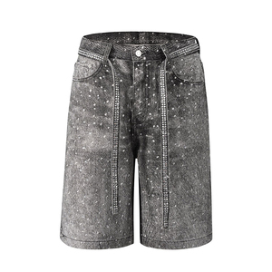 High Waisted Light Wash Denim <b>Shorts</b> With <b>Sequined</b> Decoration Breathable Casual Summer Style Straight Leg Cut - Product Image 6