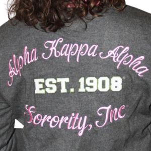 AKA Varsity <b>Cardigan</b> <b>Women</b> Knit Sweater Black Pink Trim <b>Button</b> Front Sorority Greek Apparel Alpha Style Casual Fashion Outerwear - Product Image 4