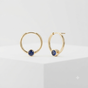 Modernos Pendientes de Aro con Halo en Tono Dorado y Baño de Rodio, con Circonita Azul Colgante, Joyería Circular para Mujer, Regalo para Fiesta - Product Image 1