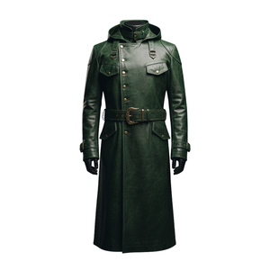 Abrigo de Cuero Genuino para Hombre, con Capucha, Manga Larga, Cinturón, Corte Regular, Grueso - Product Image 6