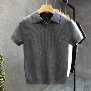 Camiseta de punto de manga corta para hombre con cuello de tijera, fresca, antiarrugas y antipilling para verano - Product Image 3