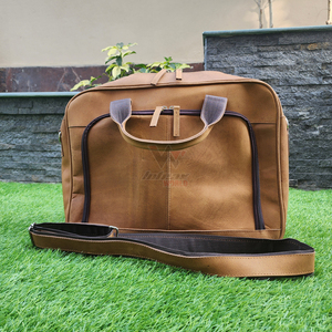 Light Brown Lather <b>Laptop</b> <b>Briefcase</b> Durable Front Zipper Pocket Dual Top Handles Daily Carry Business Travel Messenger <b>Bag</b> - Product Image 2