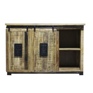 Aparador Rústico Industrial de Madera de Mango Reciclada con Puertas Corredizas de Metal, Amplio Almacenamiento, Mueble Buffet, Credenza de Madera Recuperada, Artesanos - Product Image 5