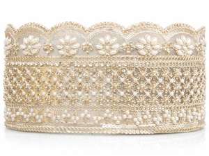 Ribete de encaje de lujo con perlas y cuentas bordadas con patrón festoneado para sari nupcial y vestido de novia, al por mayor - Product Image 5