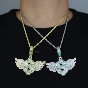 Winged Dollar <b>Sign</b> Moissanite Pendant 925 Silver Rhodium Plated Hiphop Pendant Men's Everyday Wear - Product Image 3