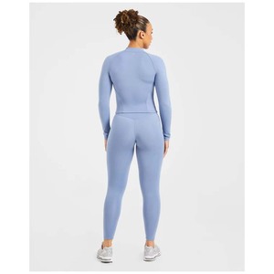 Women High Waist Full Length Yoga Jumpsuit Long Sleeve Zipper Solid Color Breathable Quick Dry Polyester Fitness <b>Bodysuit</b> - Product Image 2